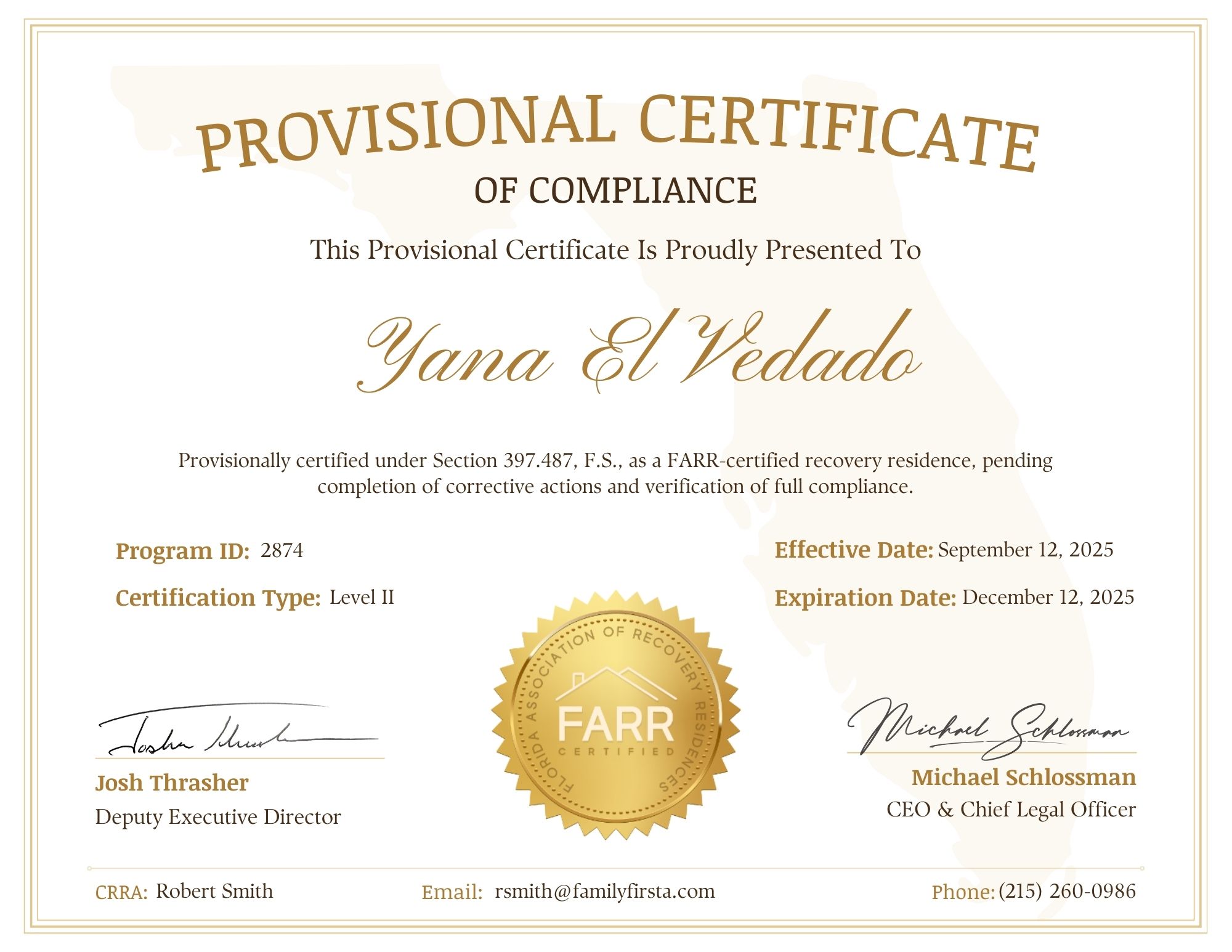 FARR Provisional Certificate 2025